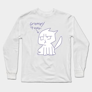 Grumpy 4 ever ugly cat illustration purple Long Sleeve T-Shirt